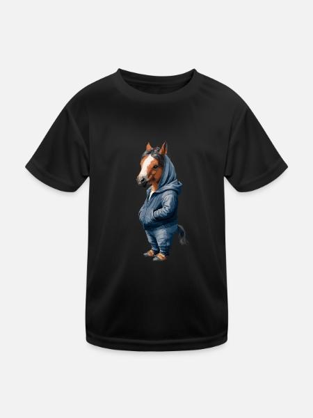Lustiges Pferd Streetart Hoodie Look Cool Urban - Kinder Funktions-T-Shirt - Schwarz