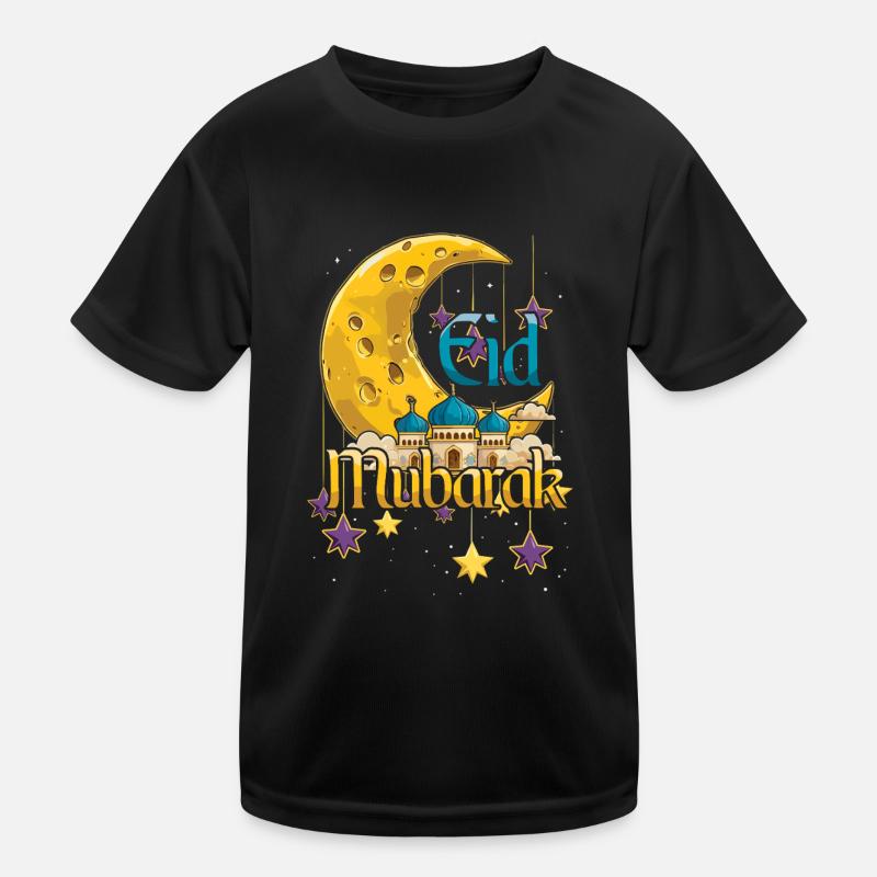 Eid Mubarak Moon Mosque Star Celebration Kids Functional T-Shirt