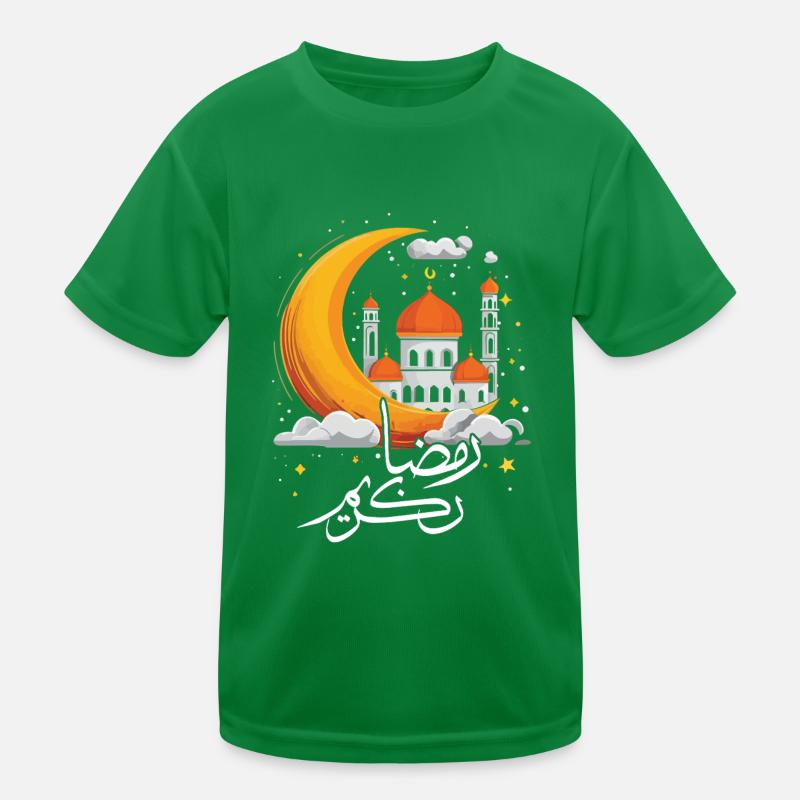 Eid Mubarak with Mosque and Moon Design Kids Functional T-Shirt