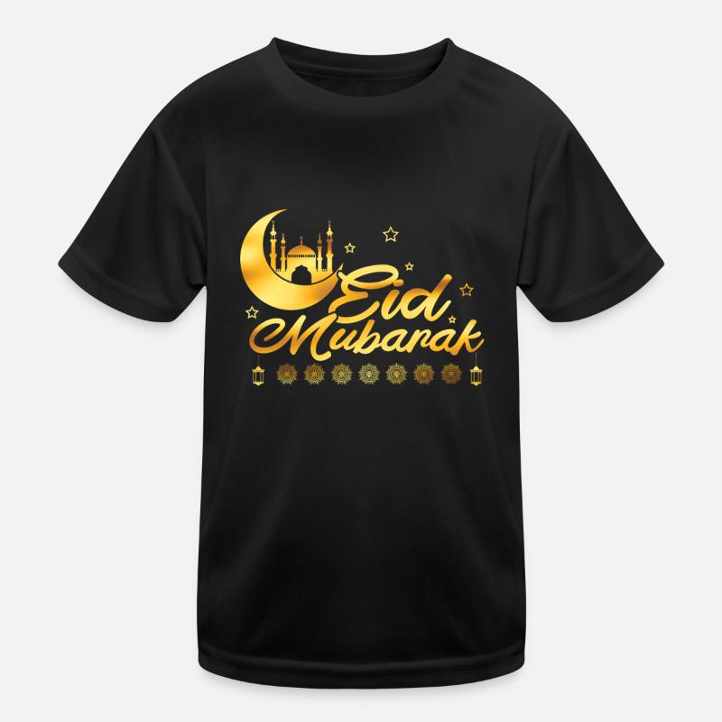 Eid Mubarak Solemn Moon and Mosque Kids Functional T-Shirt