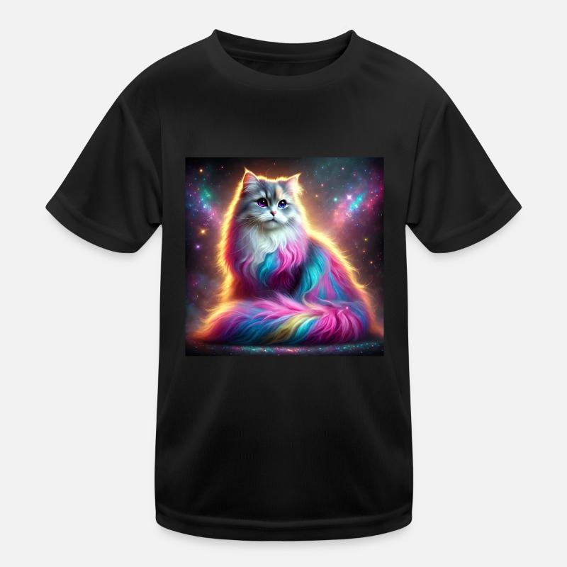 Magische Galaxy Katze mit Regenbogenfell Kinder Funktions-T-Shirt