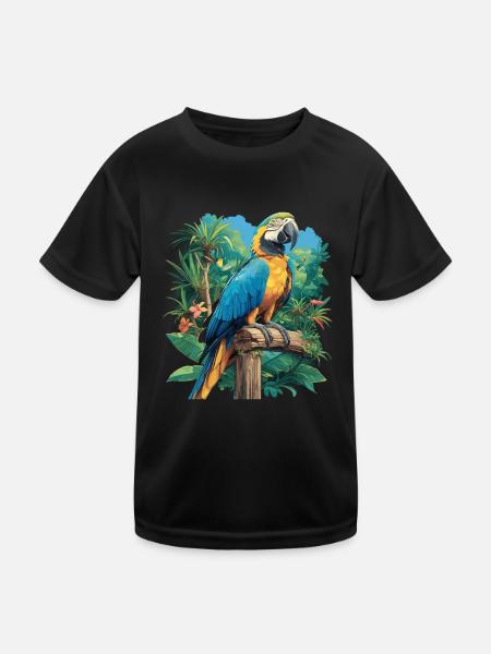 Papageie Papagei - Kinder Funktions-T-Shirt - Schwarz - Vorne