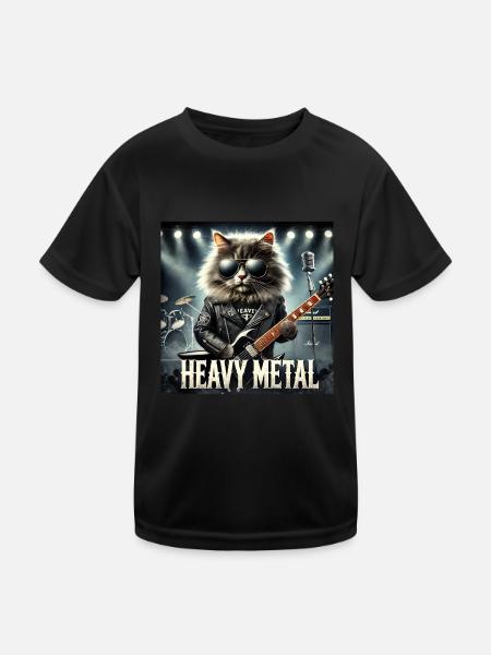 Heavy Metal Katze mit Gitarre - Kinder Funktions-T-Shirt - Schwarz