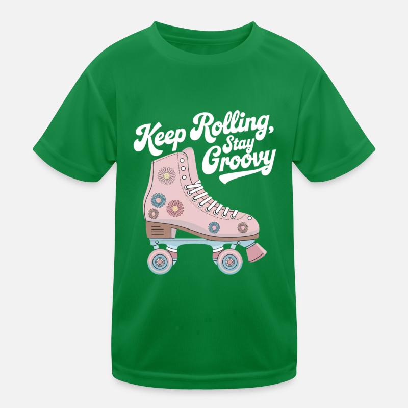 Keep Rolling Stay Groovy Roller Skate Design Kids Functional T-Shirt