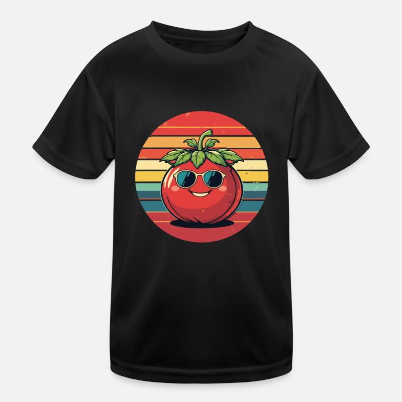 Tomate mit Sonnenbrille - Kinder Funktions-T-Shirt - Schwarz