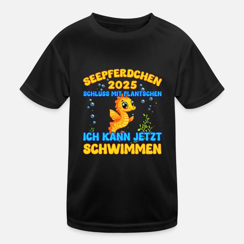 Seepferdchen bestanden 2025 Kinder Geschenkidee - Kinder Funktions-T-Shirt - Schwarz