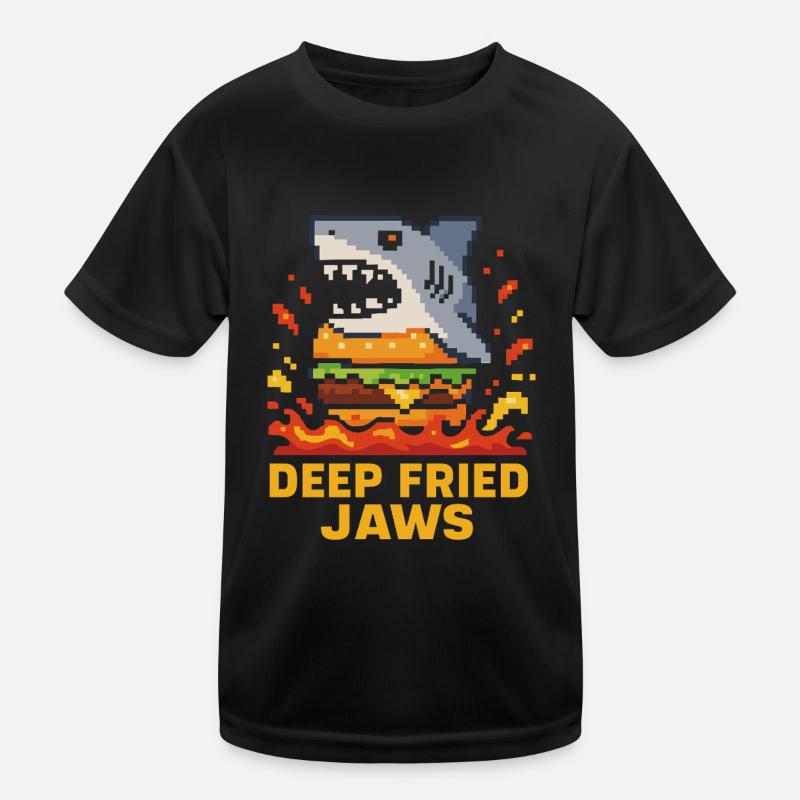 Deep Fried Jaws Pixel Shark Burger Kids Functional T-Shirt
