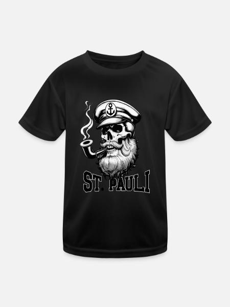 St.Pauli Kiez Hamburg Totenkopf Sankt Pauli - Kinder Funktions-T-Shirt - Schwarz