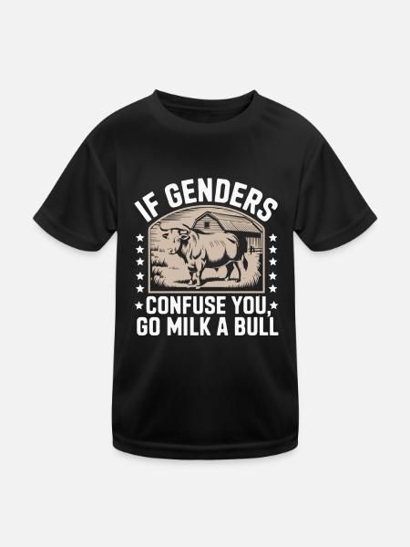 Wenn Geschlechter Verwirren, Melke Einen Stier - Kinder Funktions-T-Shirt - Schwarz - Vorne