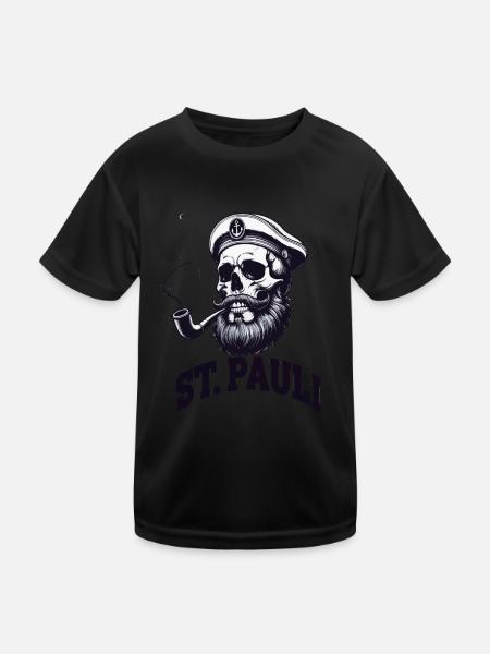 St.Pauli Kiez Hamburg Totenkopf Sankt Pauli - Kids Functional T-Shirt - black - Front