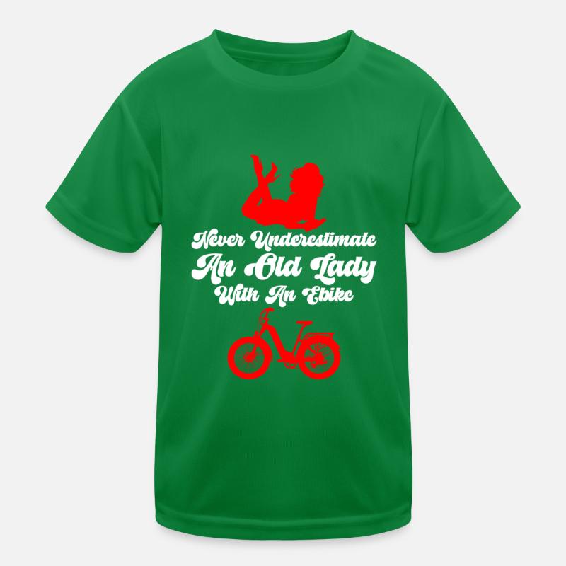 E-Biker NEVER UNDERESTIMATE AN OLD LADY Lustiges Kinder Funktions-T-Shirt