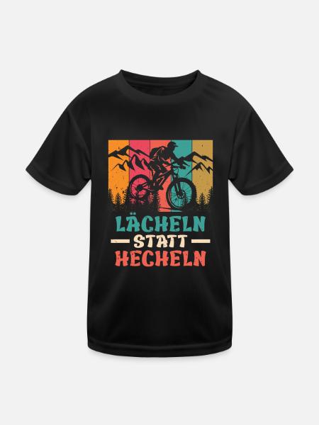 Elektro Rad E-BIKE LÄCHELN STATT HECHELN Lustiges - Kinder Funktions-T-Shirt - Schwarz - Vorne