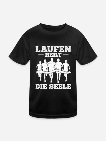 Läufer LAUFEN HEILT DIE SEELE Lustiges - Kinder Funktions-T-Shirt - Schwarz - Vorne