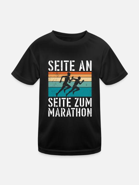 Läufer SEITE AN SEITE ZUM MARATHON Lustiges - Kinder Funktions-T-Shirt - Schwarz - Vorne