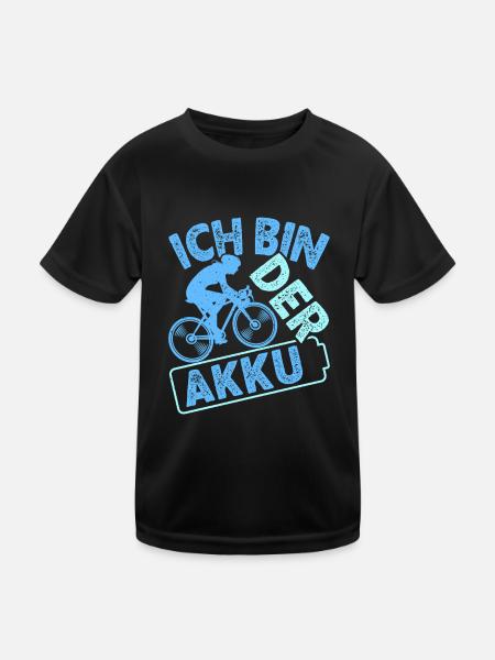 Radfahrer ICH BIN DER AKKU Radeln Lustiges - Kinder Funktions-T-Shirt - Schwarz - Vorne