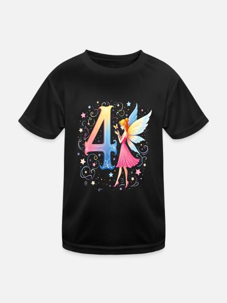 Douce Fée 4ème Anniversaire pour les filles - T-shirt sport Enfant - noir - Devant