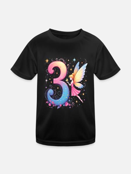 Douce Fée 3ème anniversaire pour les filles - T-shirt sport Enfant - noir - Devant