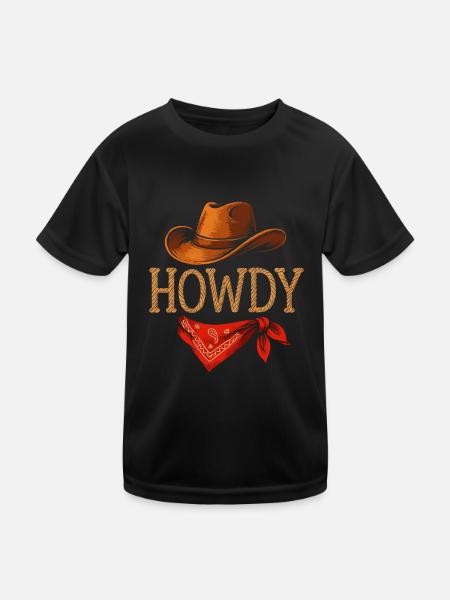 Howdy Cowboy Hat and Bandana Style - Kids Functional T-Shirt - black