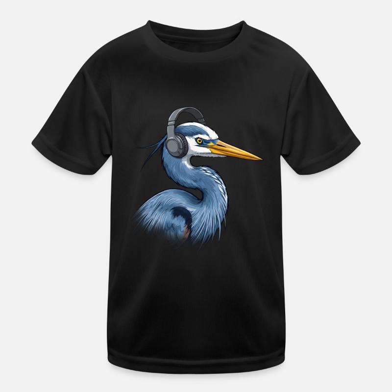 Reiher mit Kopfhörer Kinder Funktions-T-Shirt
