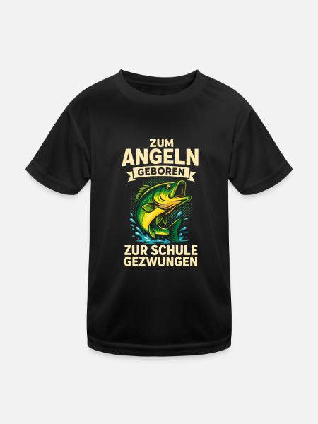 Geboren zum Angeln – Zur Schule gezwungen - Kinder Funktions-T-Shirt - Schwarz - Vorne