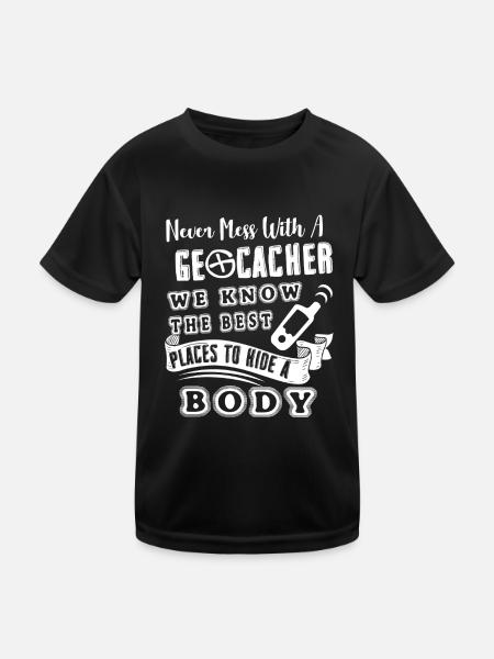 Geocaching Never Mess With Geocacher - Kids Functional T-Shirt - black - Front
