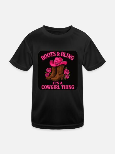 Cow girl: Boots & Bling – It's A Thing - Kids Functional T-Shirt - black - Front