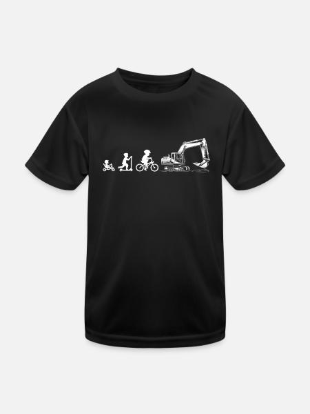 Evolution Liebhaber von Baggern - Kinder Funktions-T-Shirt - Schwarz - Vorne
