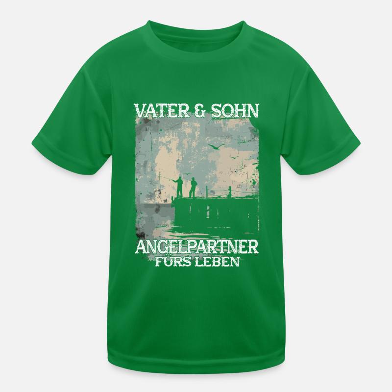 Vater und Sohn als Fischereipartner Kinder Funktions-T-Shirt