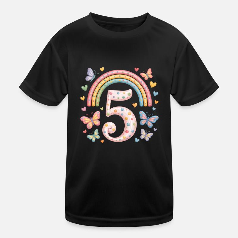 Regenbogen Schmetterling 5. Geburtstag Mädchen Kinder Funktions-T-Shirt