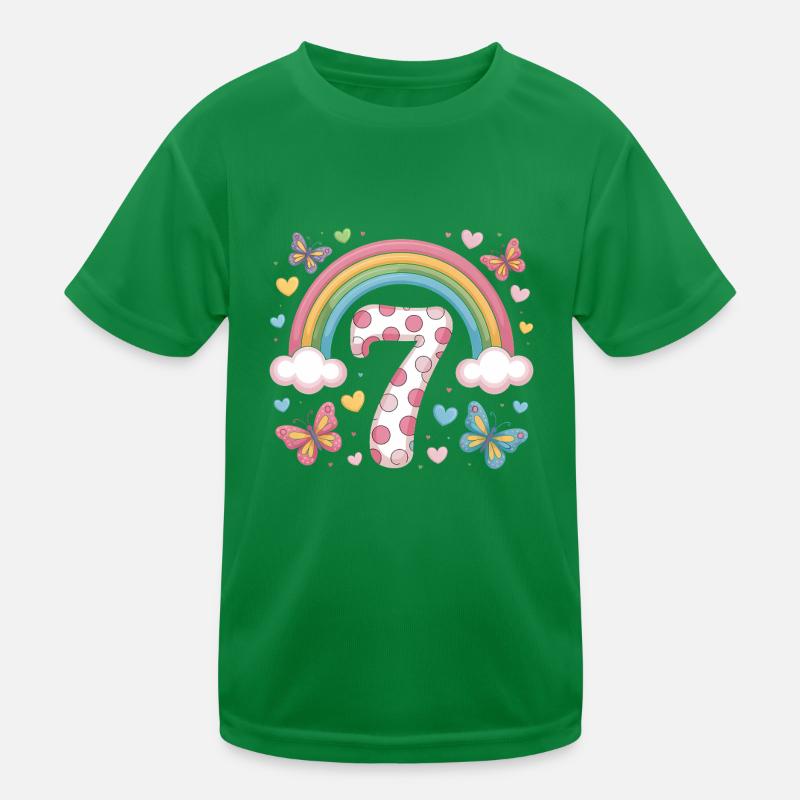 Regenbogen Schmetterling 7. Geburtstag Mädchen Kinder Funktions-T-Shirt
