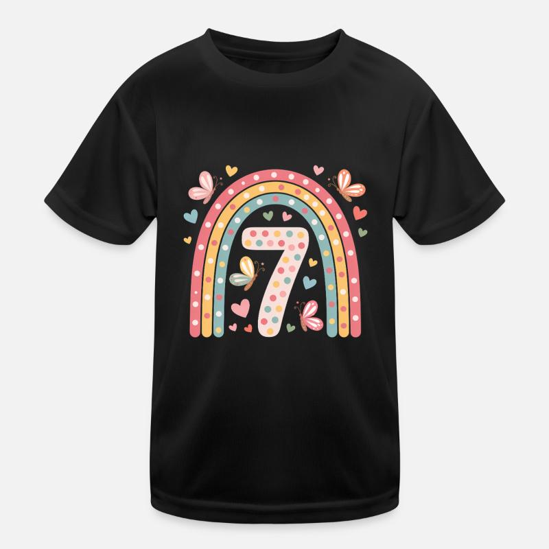 Regenbogen Schmetterling 7. Geburtstag Mädchen Kinder Funktions-T-Shirt