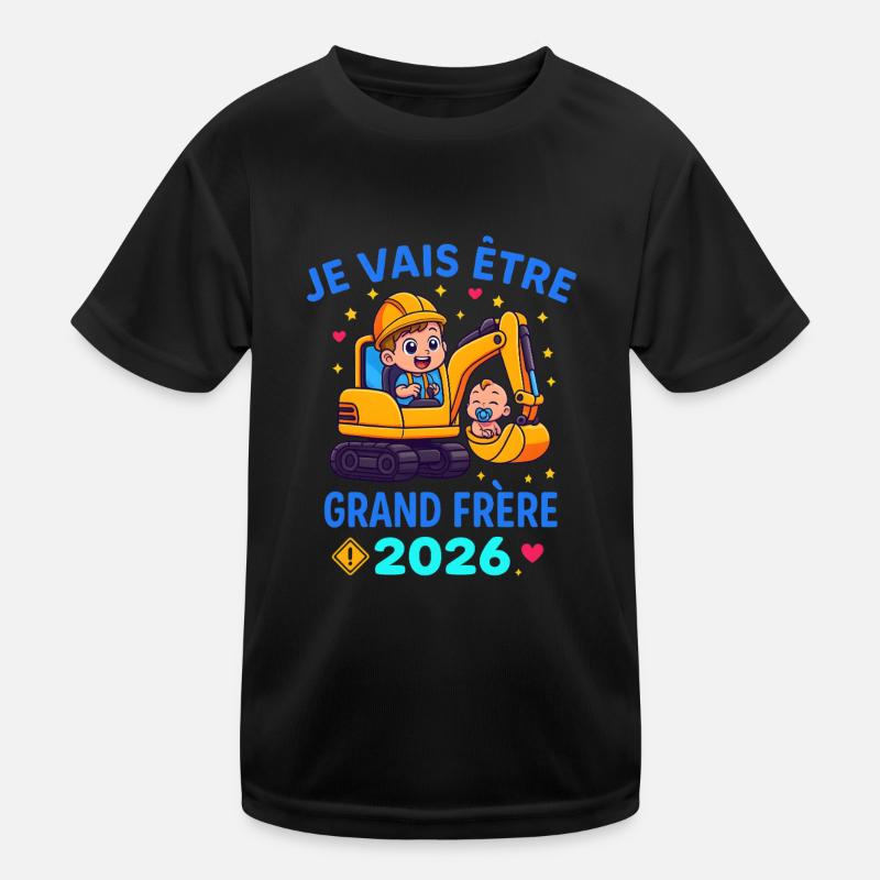 Ich werde stolzer Bruder 2026 Bagger Kinder Funktions-T-Shirt