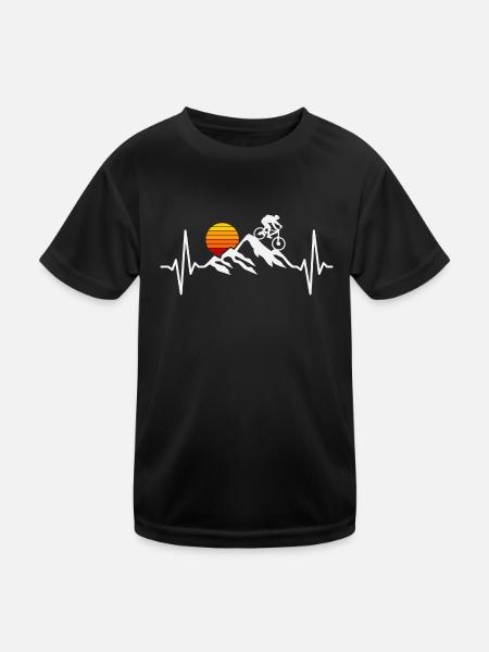 Mountain Biking Heartbeat MTB Downhill Bike Rider - Kids Functional T-Shirt - black - Front