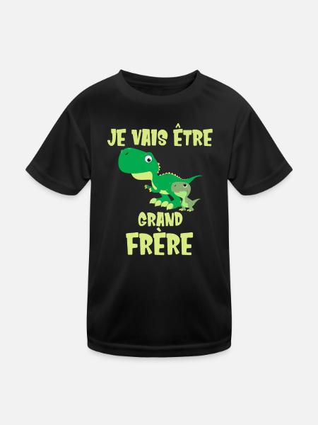 Je vais être grand frère Dinosaure Futur Dino - T-shirt sport Enfant - noir - Devant