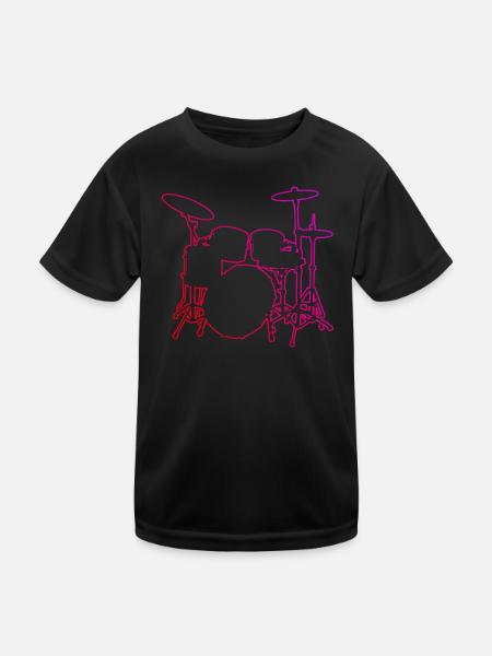 Drums Drummer Drumming Drum Kit - Kids Functional T-Shirt - black - Front