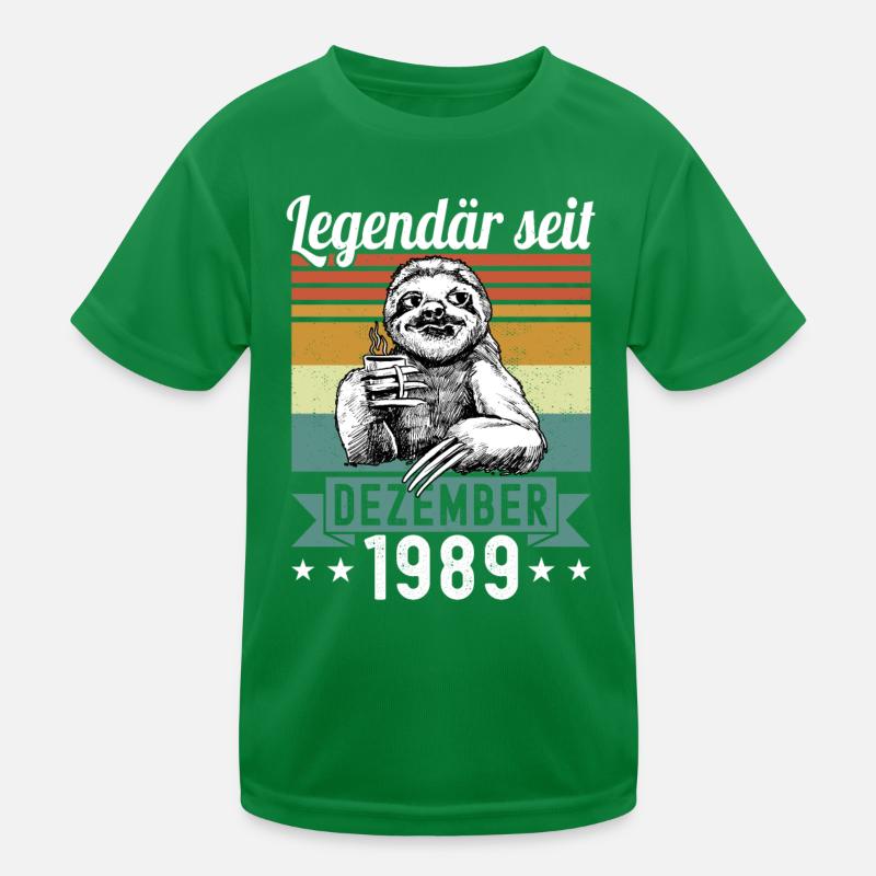 Sloth Legendary since December 1989 birthday Kids Functional T-Shirt