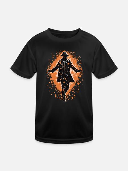 Silhouette eines Mannes, der geht, orangefarbener Hintergrund - Kinder Funktions-T-Shirt - Schwarz - Vorne