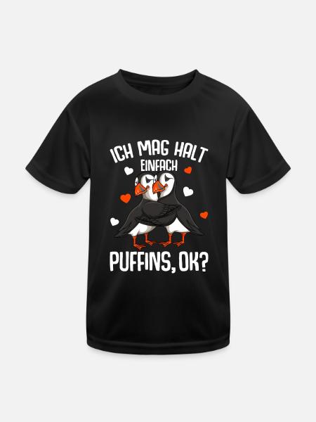 Puffin Ich mag halt Puffins Papageitaucher Mädchen - Kinder Funktions-T-Shirt - Schwarz - Vorne