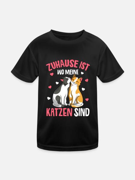 Zuhause ist wo meine Katzen sind Katze Damen - Kinder Funktions-T-Shirt - Schwarz - Vorne