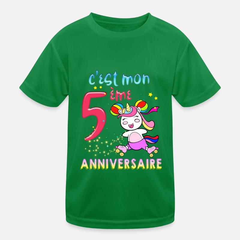 Geburtstag Kleines Mädchen 5 Jahre alt Einhorn Sterne Kinder Funktions-T-Shirt