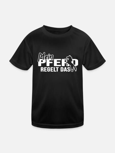 Reiten "Pferd regelt" Springreiter Galopp - Kinder Funktions-T-Shirt - Schwarz - Vorne
