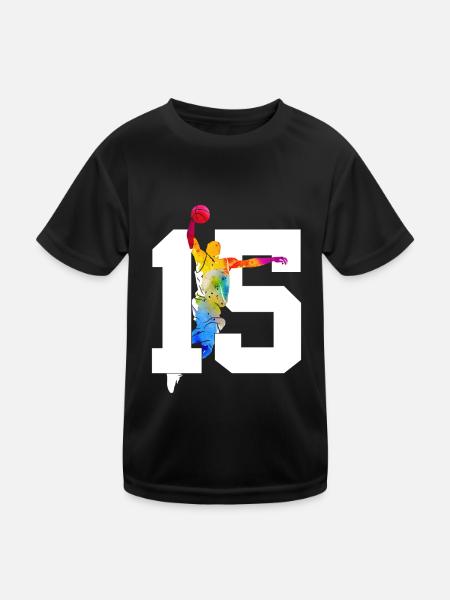 NUMMER 15 BASKETBALL 15. GEBURTSTAG - Kinder Funktions-T-Shirt - Schwarz