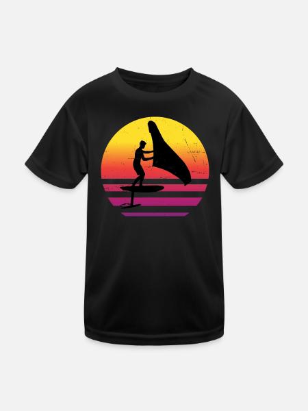 wingfoil hydrofoil wingsurf men wingsurfing - Kids Functional T-Shirt - black - Front