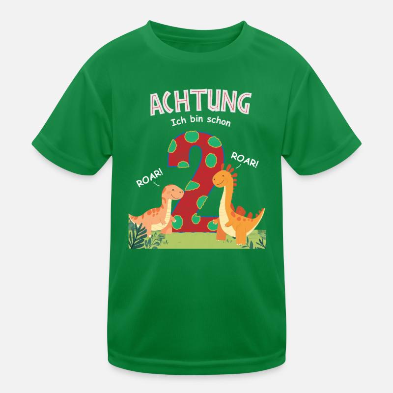 Bunte Dinosaurier ich bin schon 2 Kinder Funktions-T-Shirt