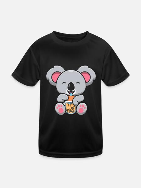 Bubble Milk Tea Koala Drinking Boba Milk Tea - Kids Functional T-Shirt - black - Front