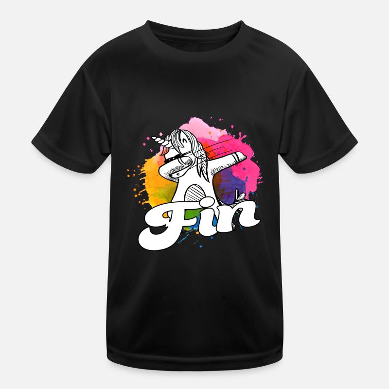 FIN - Beautiful Boy Name with Cool Unicorn Kids Functional T-Shirt