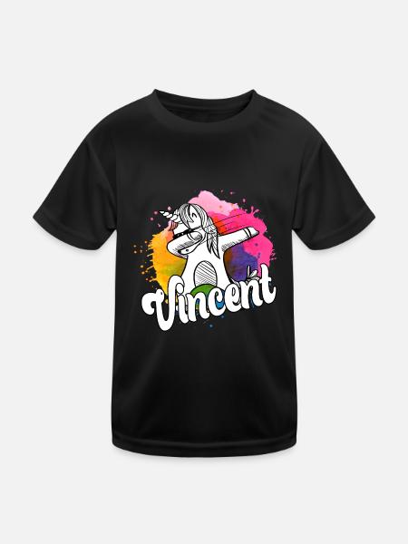 VINCENT - Beau nom de garçon avec une licorne cool - T-shirt sport Enfant - noir - Devant
