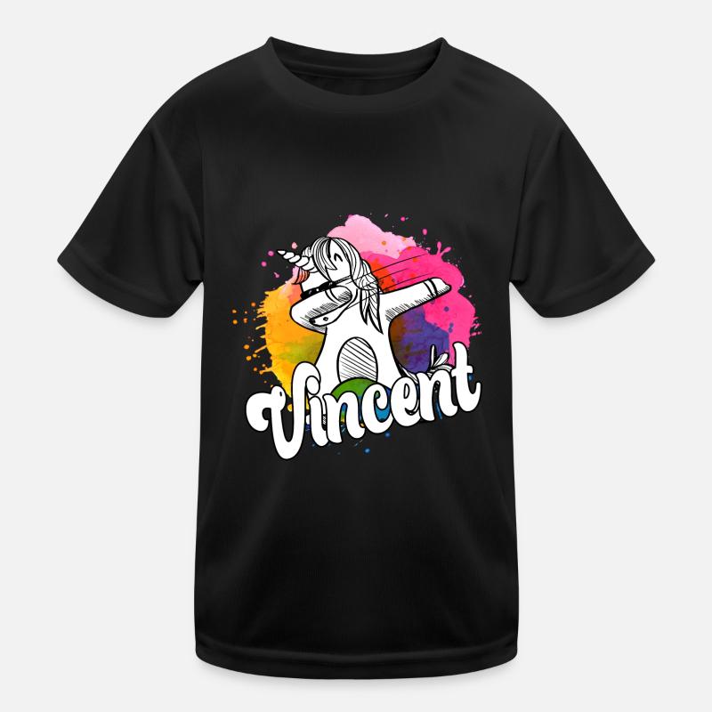 VINCENT - Schöner Jungen Name mit Coolem Einhorn Kinder Funktions-T-Shirt
