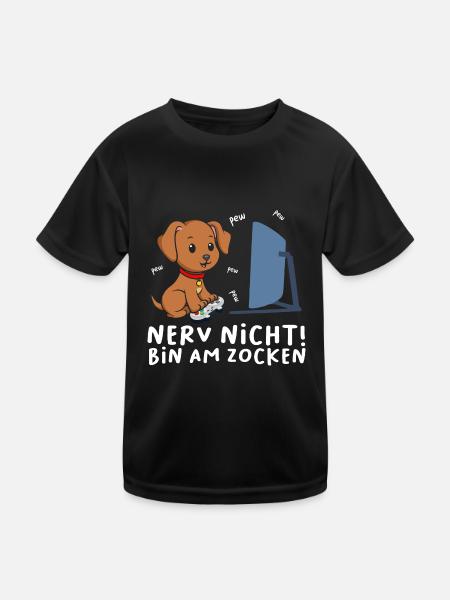 Bin am Zocken Gaming Labrador Hund - Kinder Funktions-T-Shirt - Schwarz - Vorne