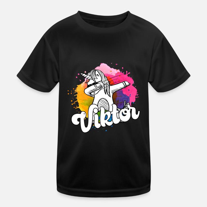 VIKTOR - Schöner Jungen Name mit Coolem Einhorn Kinder Funktions-T-Shirt